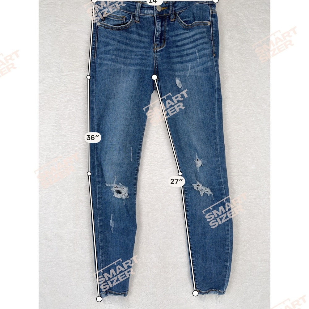 Judy Blue Mid Rise Distressed Skinny Jeans Dark Wash Raw Hem JB82138DK Size 3/26 - Picture 9 of 10